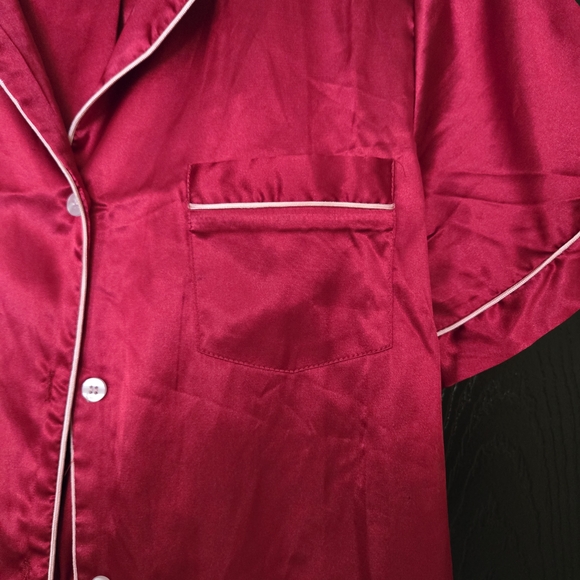 Women's Short Sleeved Pajama Set Red With White Trim - Picture 3 of 9